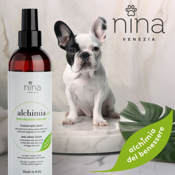 Nina Venezia ALCHIMIA - Lozione per Cane Gatto Anti Odore Senza Risciacquo - Aloe 250 ml