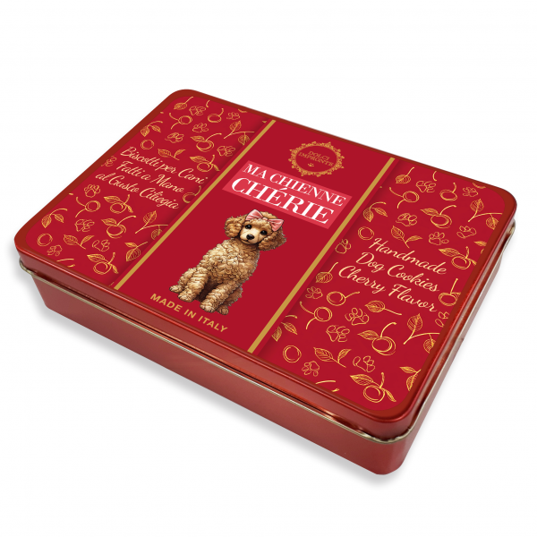 Dolci Impronte - Confezione 3 Scatole Latta Ma Chienne Chérie  - Biscotti Aroma Ciliegia  150g