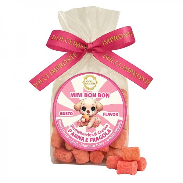 Dolci Impronte | Mini Bonbon  Aroma Panna e Fragola 180g Confezione 3 Sacchetti