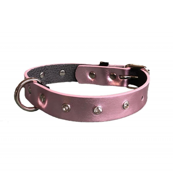 MQ- Pink Laminated Collar with Studs - Eco-leather